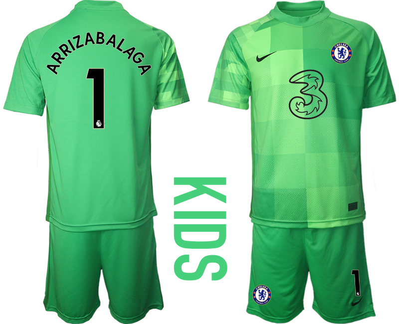 Youth 2021-2022 Club Chelsea green goalkeeper #1 Soccer Jersey->youth soccer jersey->Youth Jersey